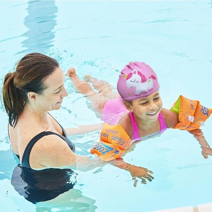 LQIOACU Bonnet De Bain Licorne Enfant - Anti-Dérapant Rose Pour Piscine