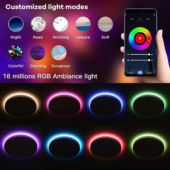 Plafonnier LED RGB Avec Télécommande, 24W 2400LM Dimmer Avec Fonction De Changement De Couleur, Plafonnier Moderne Blanc Carré Pour Salon Chambre Chambre D'Enfant (L30 X L30 X H2,5 Cm) - GOECO