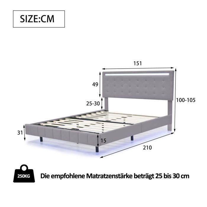 Lit adulte 140x200 cm - lit double avec tête de lit rangement - lit