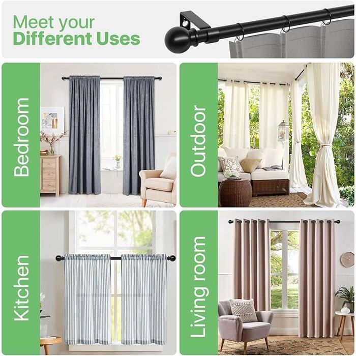 Tringle Rideau Extensible 76-145cm Blanche Avec Embouts Ronds - Tension Robuste Pour Rideaux