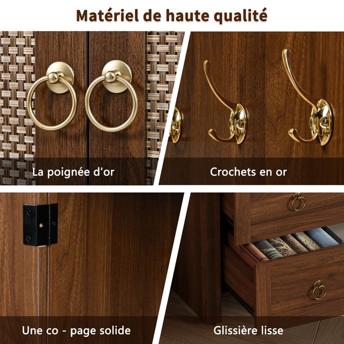 Armoire murale française ancienne, penderie en pin et chêne, porte vitrée, vers 1850-1900