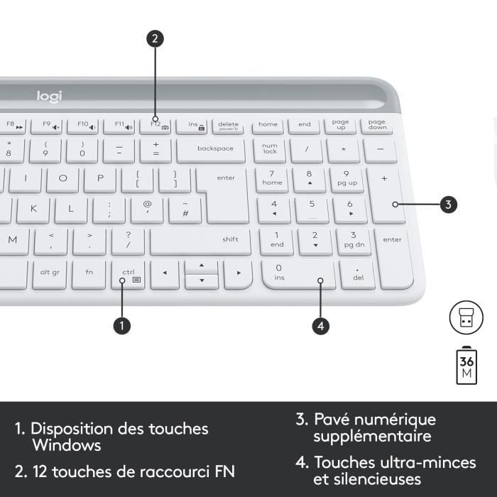 Clavier Et Souris Sans Fil Logitech MK470 - Kit Complet Silencieux - Gris