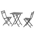 Salon de jardin bistro pliable - table carrée dim. 60L x 60l x 71H cm avec 2 chaises - métal thermolaqué gris-0