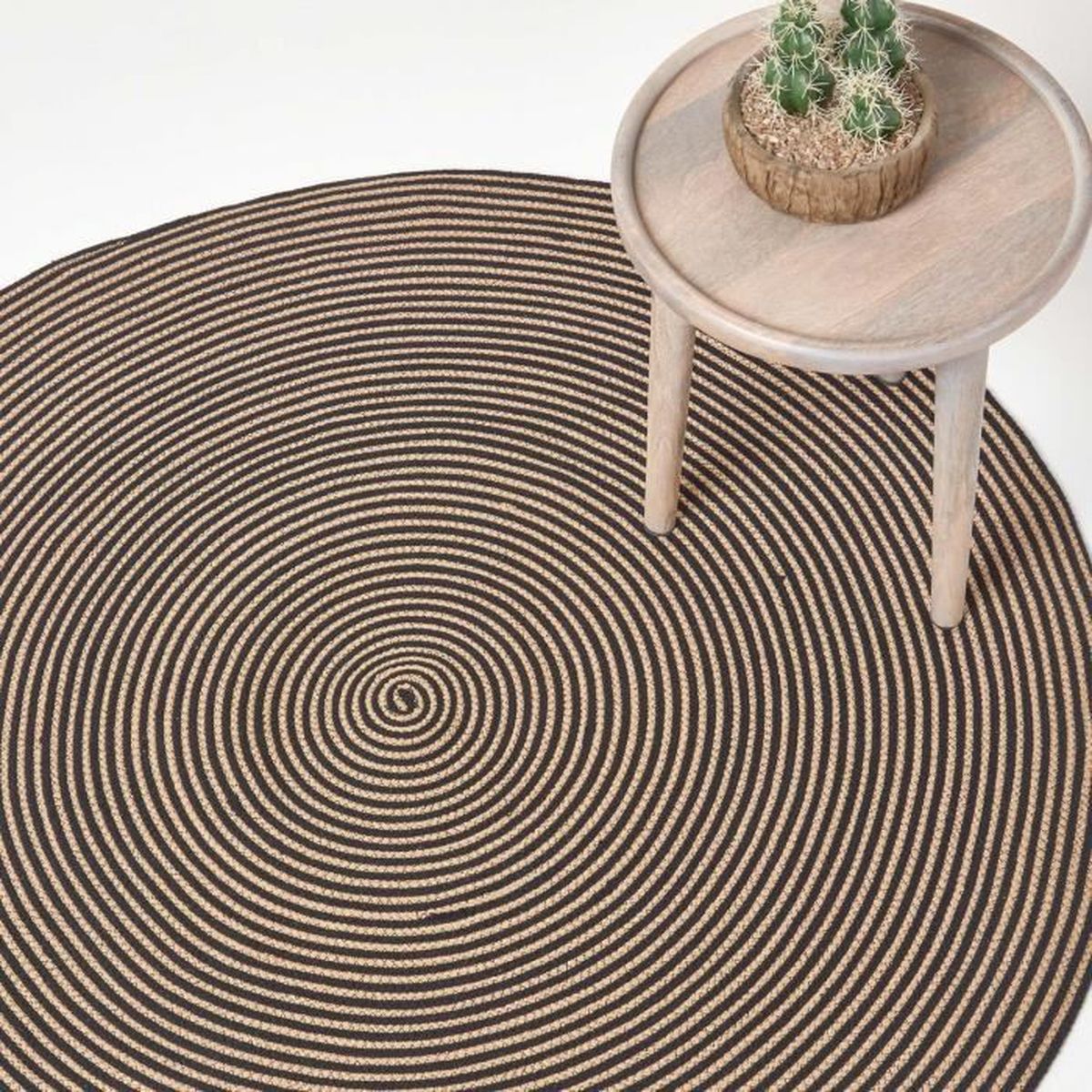 tapis rond tisse a plat en coton spirale beige et noir 120 cm achat vente tapis cdiscount