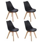 DORAFAIR Dora Lot de 4 chaises de salle à manger - Simili Noir-Tulip Chaise rembourrée Scandinave-Pieds en bois de chêne massif L52 x P 48 c