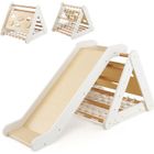 COSTWAY Triangle d'Escalade en Bois pour Bebe 1+ An, 4 en 1 Échelle et Planche d'Escalade avec Filet Charge 50KG