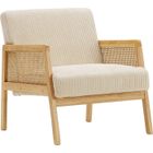 HOMIFAB Fauteuil en cannage et velours côtelé beige - Mani