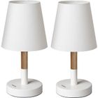 Lampe de Chevet - TOMONS - Lot de 2 - LED - Bois et Tissu - Blanc