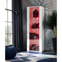 Vitrine armoire Tivoli Komodee - LED RGB - Blanc Mat & Blanc - Façades en Blanc Mat - L55cm x H159cm x P35cm