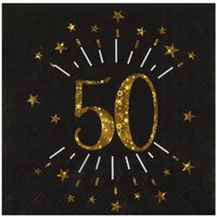 10 Serviettes papier Joyeux anniversaire 50 noir et or 18 33 x 33 cm - Noir
