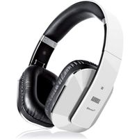 Casque Bluetooth Audio Sans Fil Blanc aptX LL - AUGUST EP650 - Low Latency, Micro, Batterie 15H, USB, Pliable, NFC, Jack 3.5mm