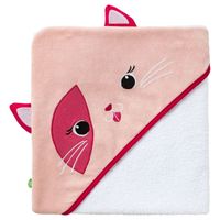 Cape de bain pour bébé - Babycalin - Chat - coton et velours - rose