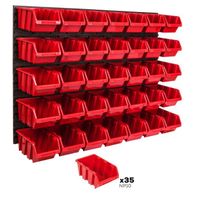 Système de rangement 115 x 78 cm a suspendre 35 boites bacs a bec L rouge boites de rangement