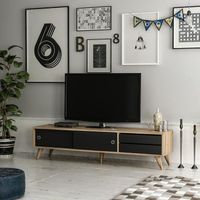 Meuble TV Fladså à 2 tiroirs 40 x 160 x 40 cm effet chêne - noir [en.casa]