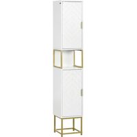 Meuble colonne rangement salle de bain design - KLEANKIN - 2 portes, 2 étagères, niche - MDF blanc 30x30x170cm