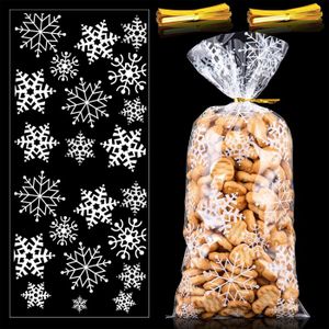 RUBAN CADEAU - BOLDUC 100 Pièces Sacs de Bonbon Friandises en Cellophane Noël Sachets de Cadeaux Transparents avec 200 Pièces Cravates Torsadées.[Y1262]