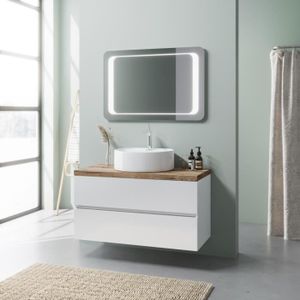 MEUBLE VASQUE - PLAN Meuble de salle de bain blanc brillant 100cm lavab