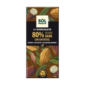 CHOCOLAT PÂTISSIER SOL NATURAL - Tablette de chocolat 80% avec Bio érythritol 70 g (Cacao)