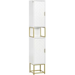 COLONNE - ARMOIRE SDB Meuble colonne rangement salle de bain design - KLEANKIN - 2 portes, 2 étagères, niche - MDF blanc 30x30x170cm