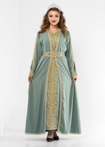 DJELLABA – CAFTAN – TAKCHITA Caftan gris vert grande taille rimka Takchita abaya karakou robe oriental