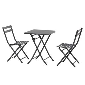 Ensemble table et chaise de jardin Salon de jardin bistro pliable - table carrée dim. 60L x 60l x 71H cm avec 2 chaises - métal thermolaqué gris