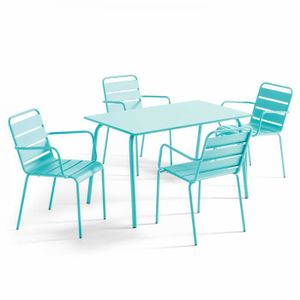 Ensemble table et chaise de jardin Salon de jardin en métal turquoise - OVIALA - PALAVAS - Design épuré - Extérieur
