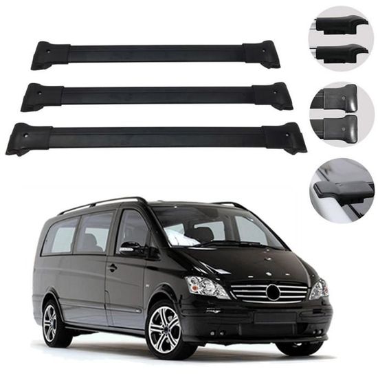 Barres de toit transversales pour Mercedes Viano Vito W638 W639 W447 2003-2020 en Aluminium noir