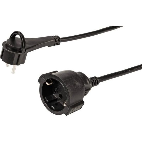 Rallonge De Contact Meister 5m Avec Fiche Extra Plate - Câble Noir 1.5mm², IP20 Intérieur - Sécurité Enfant