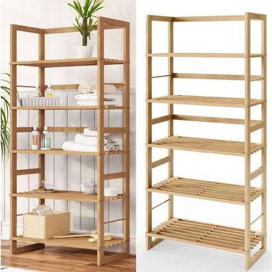 Étagère Sur Pied Vienberg 5 Niveaux 132 Cm - Rangement Bois Massif Sans Outil, Salon Cuisine Salle De Bain