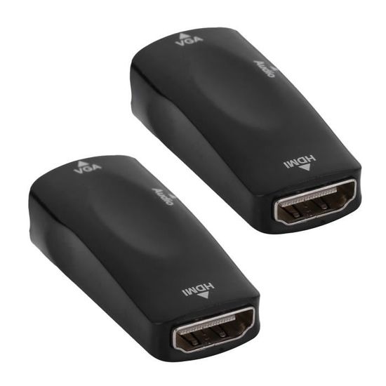 Adaptateur HDMI Mâle Vers HDMI Et VGA Femelles + Entrée Audio Et Charge, Noir - Français