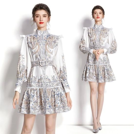 Robe À La Mode Séquence Col V Manches Lanterne