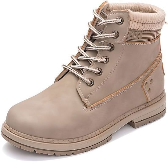 Bottines Boots Femme Beige en PU Cuir Beige Cdiscount