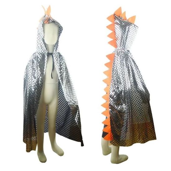 Cape Dinosaure à Capuche - Lot De 2 - Costume Halloween, Carnaval, Jeu De Rôle - Bleu Argenté
