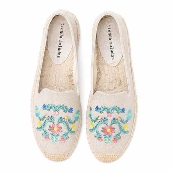 Espadrilles Plates En Toile à Bout Fermé Pour Femme - Chaussures Esparto Confortables Estampillées