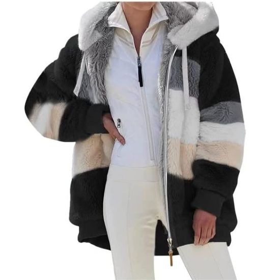 Veste polaire a capuche femme grande taille hiver Noir Manches longues Sports d hiver Noir Cdiscount Sport