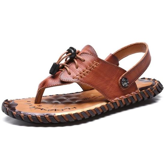 Sandales De Randonnée Pour Homme En Cuir, Bout Fermé, Antidérapantes - Idéales Pour Marche, Plage, Sport Extérieur