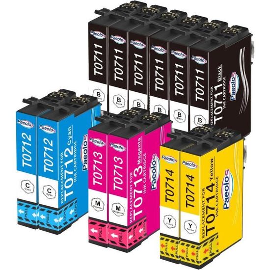 Lot De 12 Cartouches D'encre Compatibles EPSON T0711 T0712 T0713 T0714 - Non OEM, Multicolores, Neuf