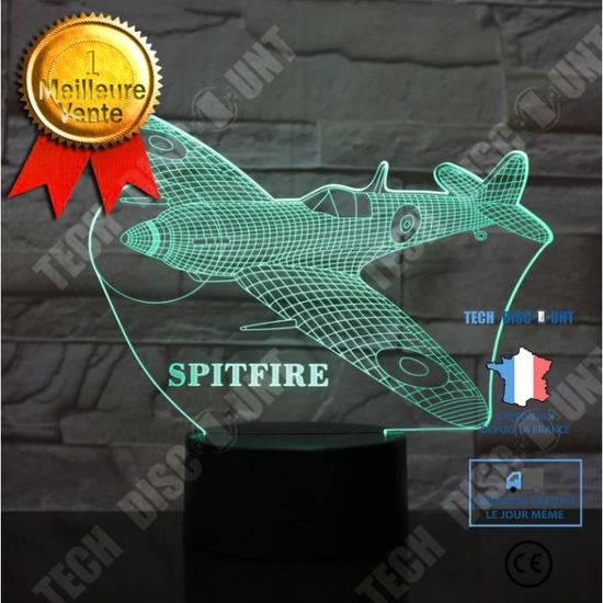 Veilleuse Avion De Chasse 3D - 16 Couleurs, Tactile Et Télécommande - Minuteur, Port USB-C - Décoration Chambre Ou Bureau - 6
