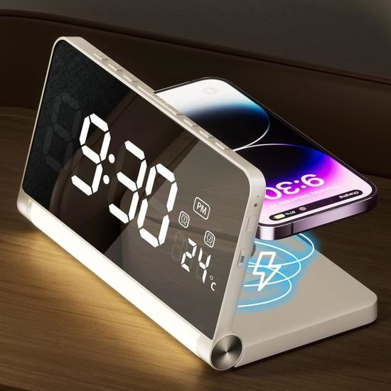 Rhitchy Réveil radio-réveil numérique rechargeable, réveil pour enfant