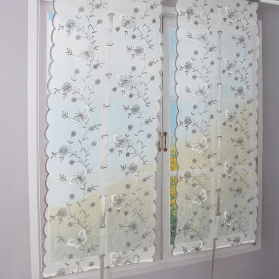 Cantonnière En Dentelle Fleurie Beige 39x71 Pouces - Rideau Décoratif En Polyester Avec Poche Pour Tringle - Pour Fenêtre, Porte, Bibliothèque - 7