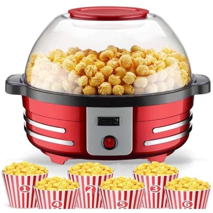 Machine à Popcorn FOHERE 5,5L - Rouge - Revêtement Antiadhésif, Plateau Tournant Et Couvercle Transparent