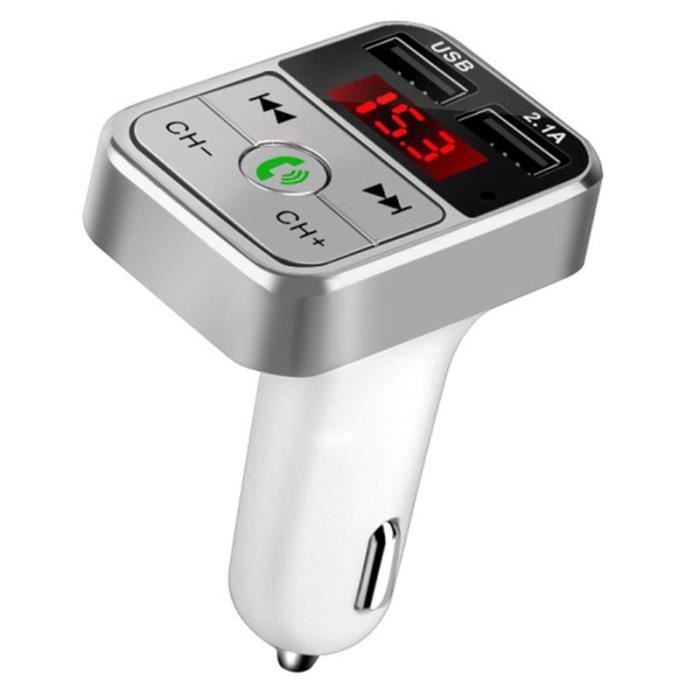 Transmetteur FM Bluetooth Lecteur MP3 Adaptateur Radio Kit Émetteur FM Kit de chargeur Voiture Mains Libres 2 USB Port argent