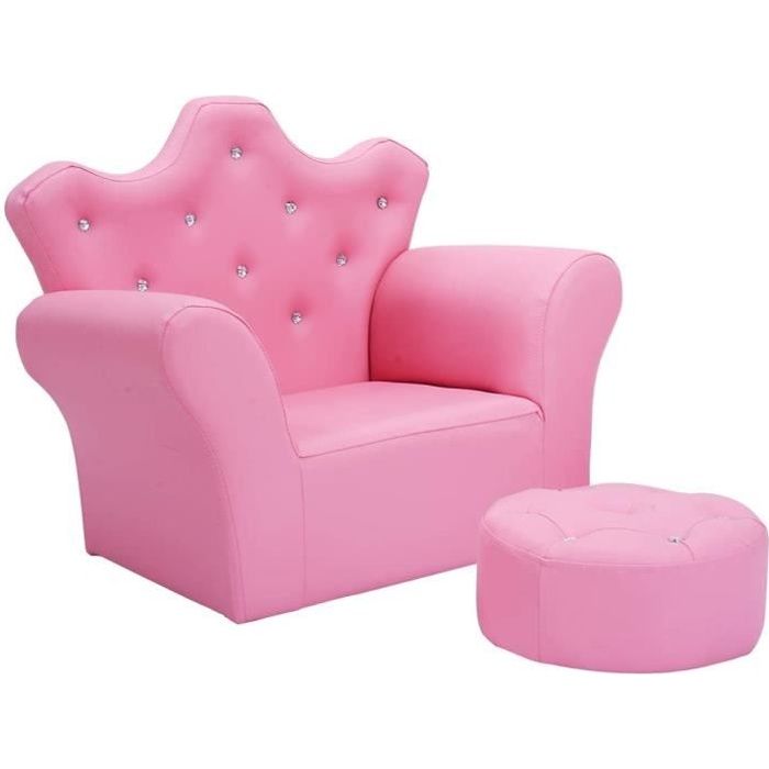 GOPLUS Fauteuil Enfants avec Pouf, en Forme de Couronne,Style Princesse,Rembourré d’Eponge Résistante avec Accoudoirs,pour Chambres