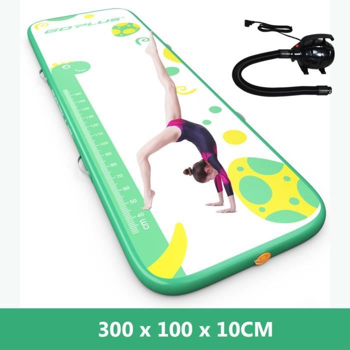 COSTWAY Piste Gonflable 300 x 100 x 10CM Tapis de Gymnastique Gonflable Tapis Tumbling avec Pomp Electrique Vert Charge 120KG