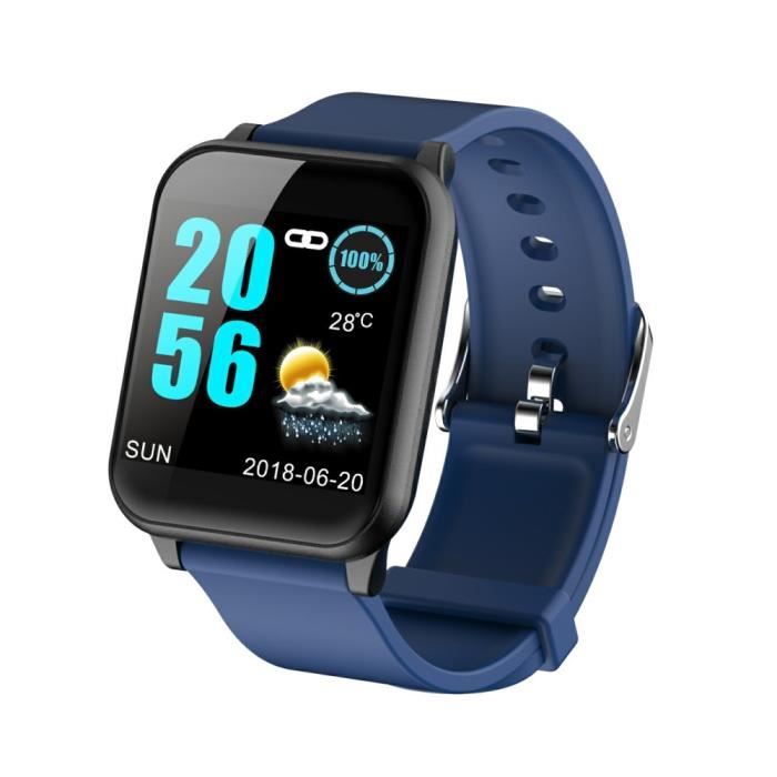 Montre Connectée Homme Femme Bleu, Grand Écran Fitness Tracker Sport Fréquence Cardiaque Moniteur de Tension Artérielle -MAX