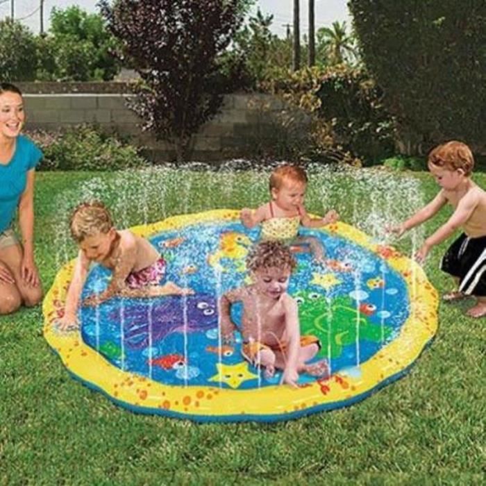 Tapis Enfant de Jet d'eau Sprinkle Splash Pad 110cm Antidérapant Pulvérisation D'éclaboussure d'eau Piscine Arrosage Extérieure Mat