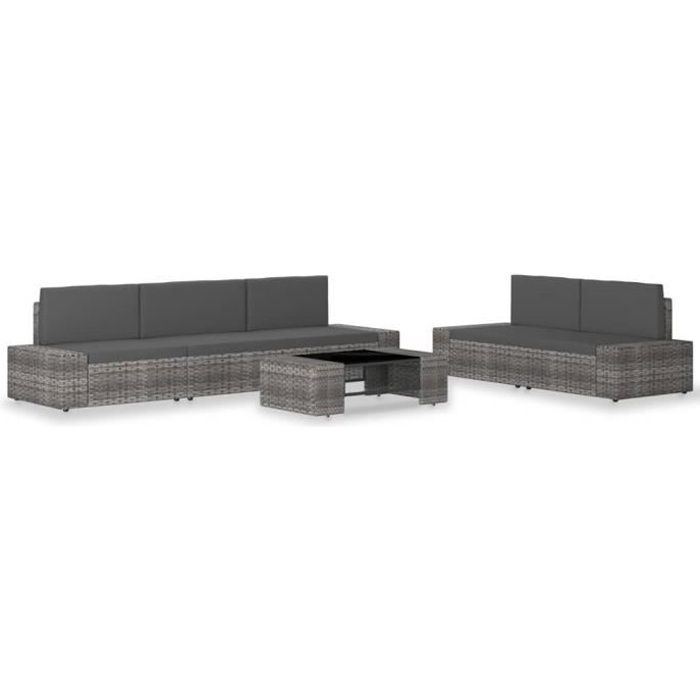 FIHERO Salon de jardin 6 pcs Résine tressée Gris