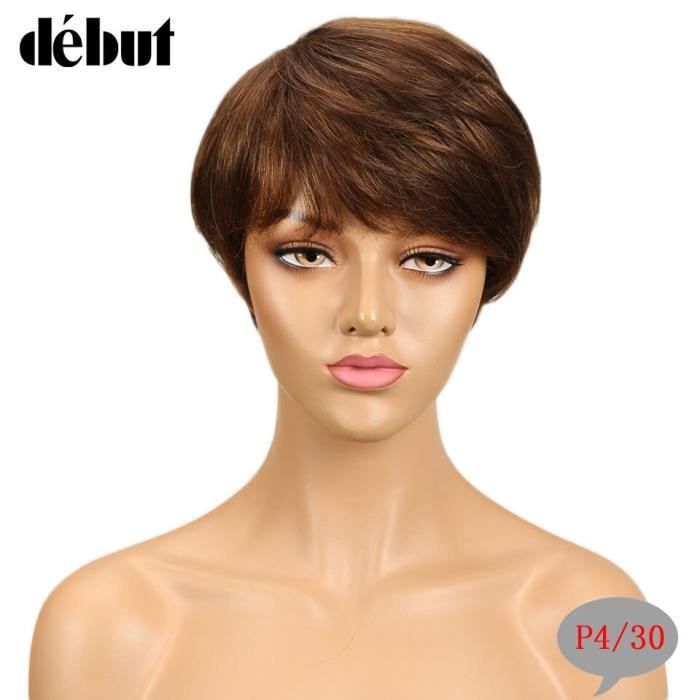 Début couleur naturelle courte 100% perruques de cheveux humains pour les femmes noires coupe de lutin Afro cheveux - Type P4 - 30