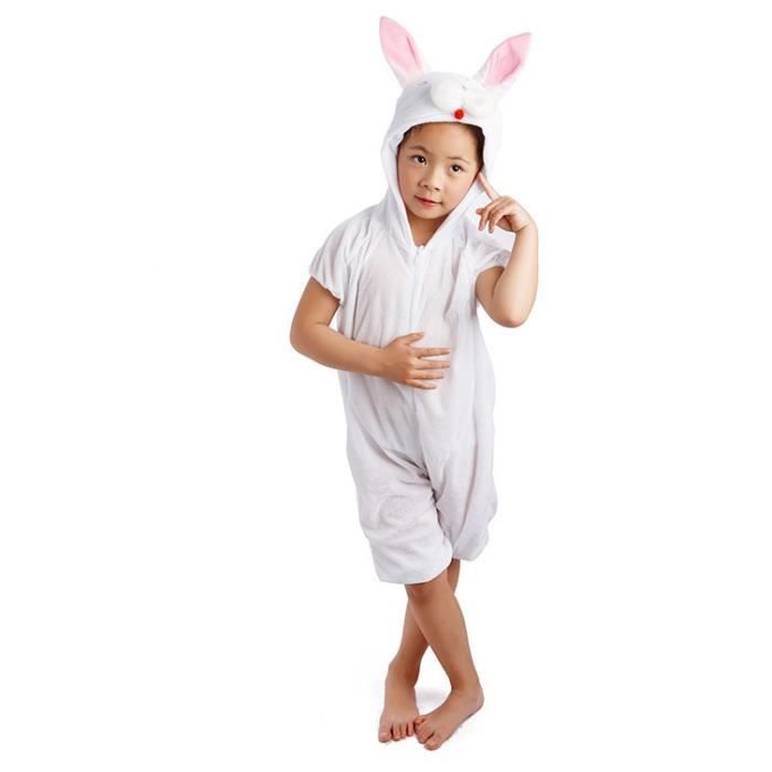 1pcs Pyjama Combinaison Animaux Costume Déguisement Enfant Fille S (Lapin blanc)