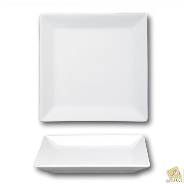 Lot de 6 assiettes plates carrées porcelaine blanche - L 24 cm - Kimi
